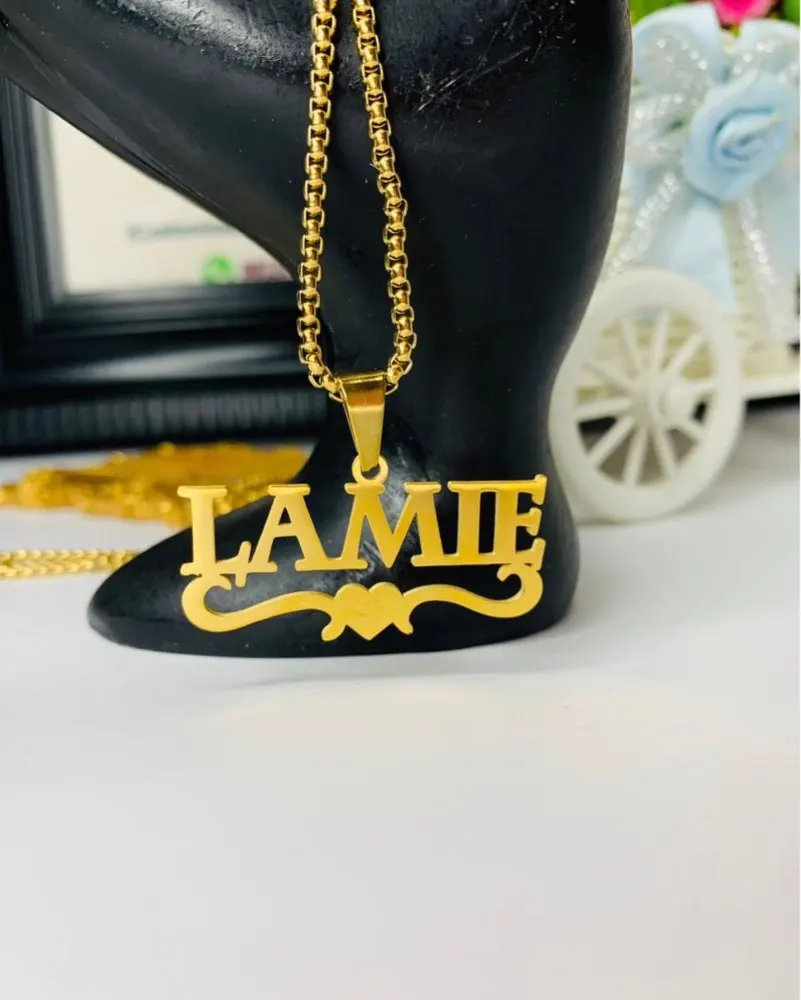 Custom Bead Chain Name Necklace Men Women Favorite Jewelry Stainless Steel Gold Color Heart Ribbon Nameplate Necklace Best Gifts