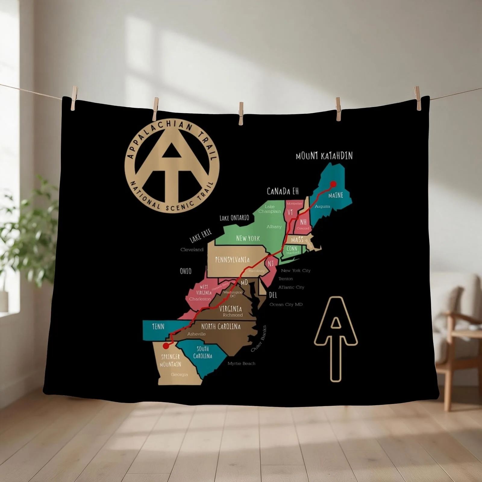Appalachian Trail Hiking Map Throw Blanket couch cozy soft plush fuzzy picnic outdoor blanket