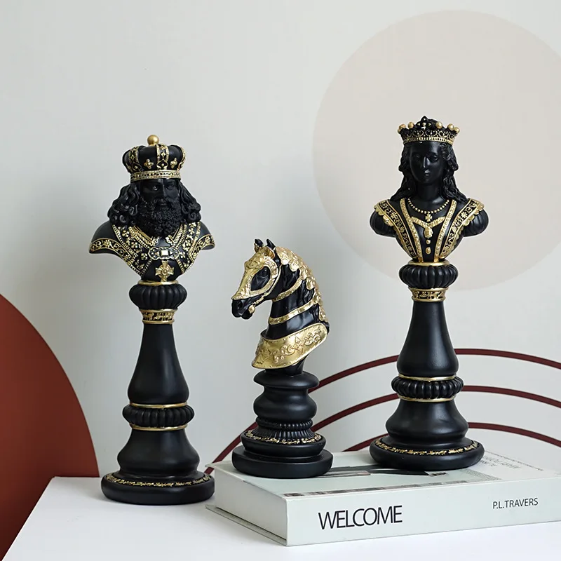 Resin International Chess Pieces Statues Retro King Queen Knight Figurines Home Desktop Office Living Room Decor