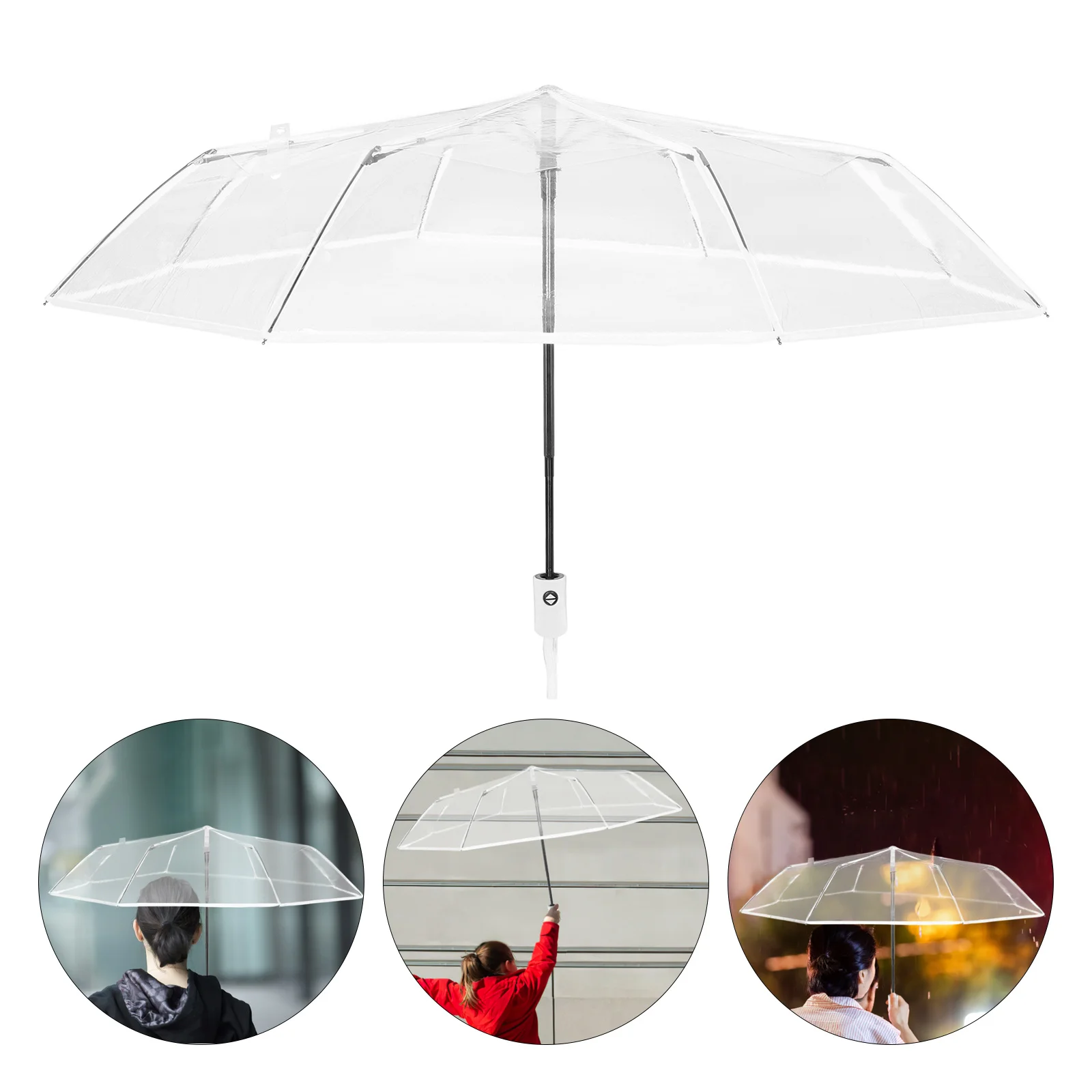 

Clear Plastic Umbrella Travel Foldable Umbrellas for Rain Collapsible Automatic Folding Miss
