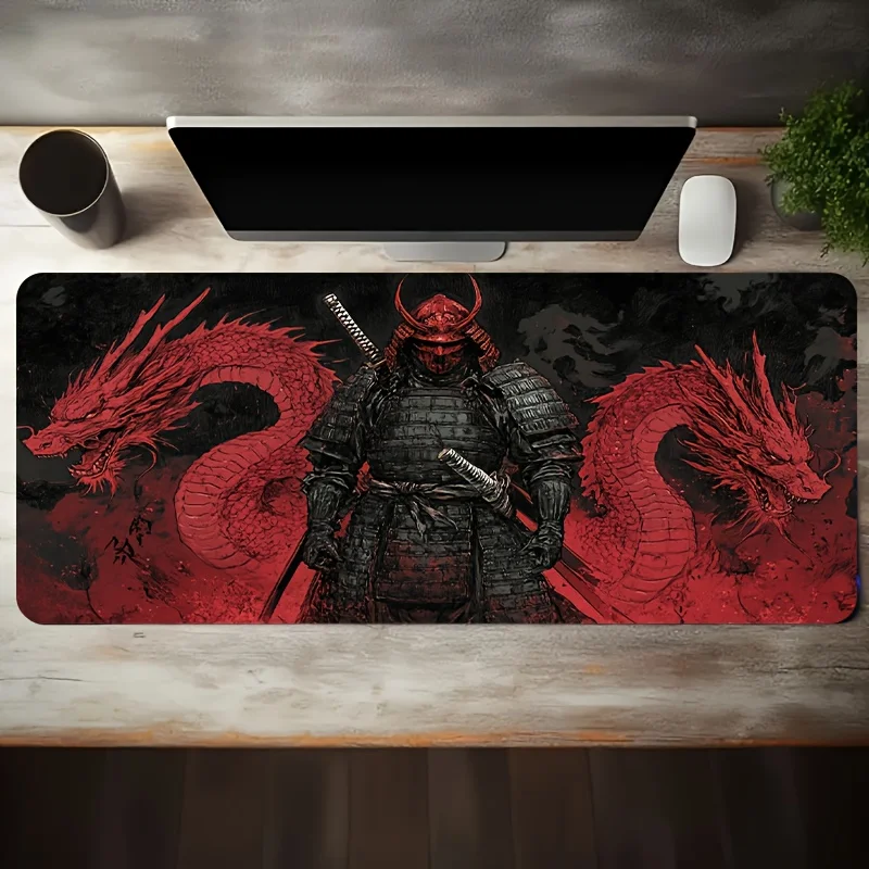 Samurai Dragon Gaming Mouse Pad Extra Large Non-Slip Rubber Desk Mat for Gamers Workspace