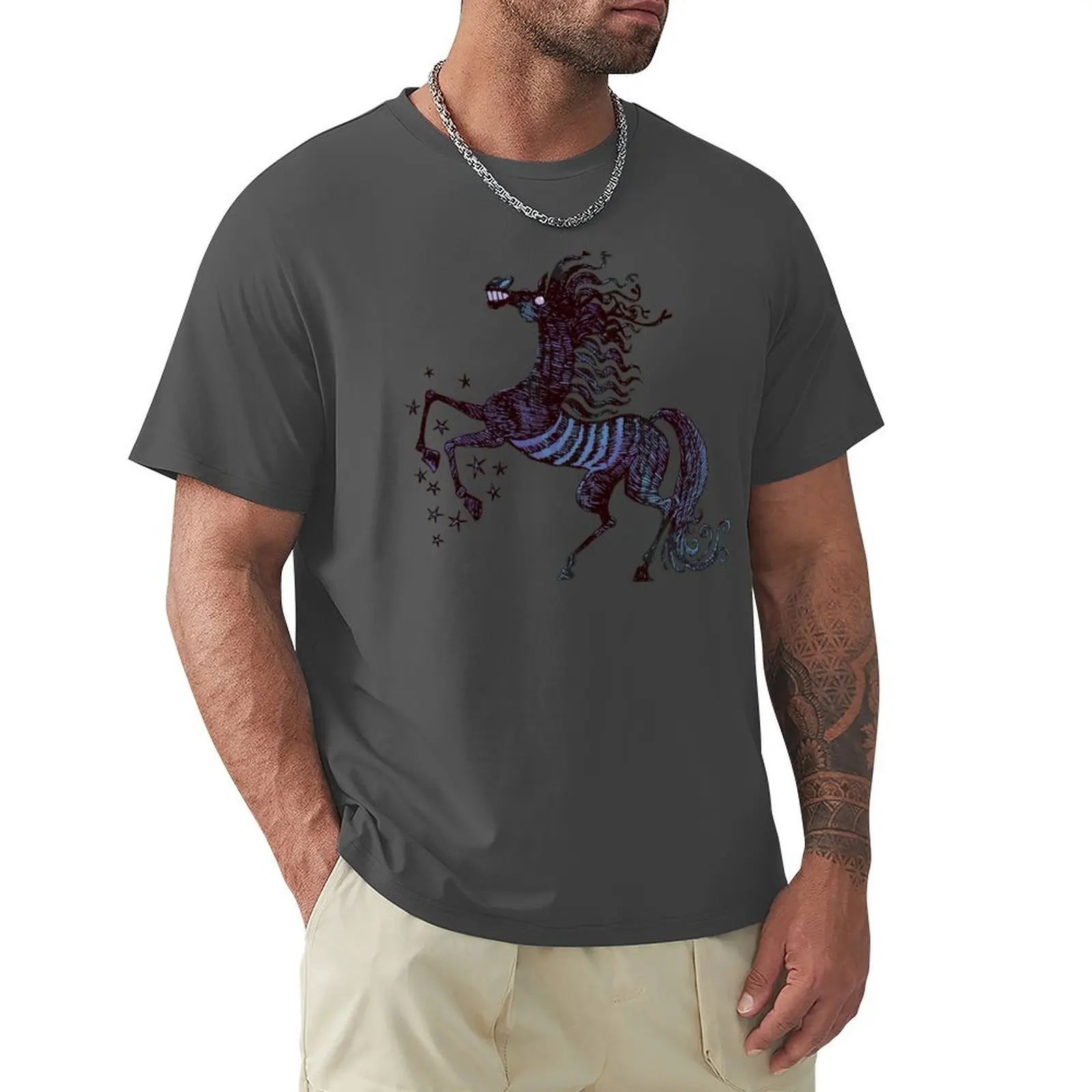 Dark Blue horse T-Shirt graphics Blouse quick drying plain black t shirts men