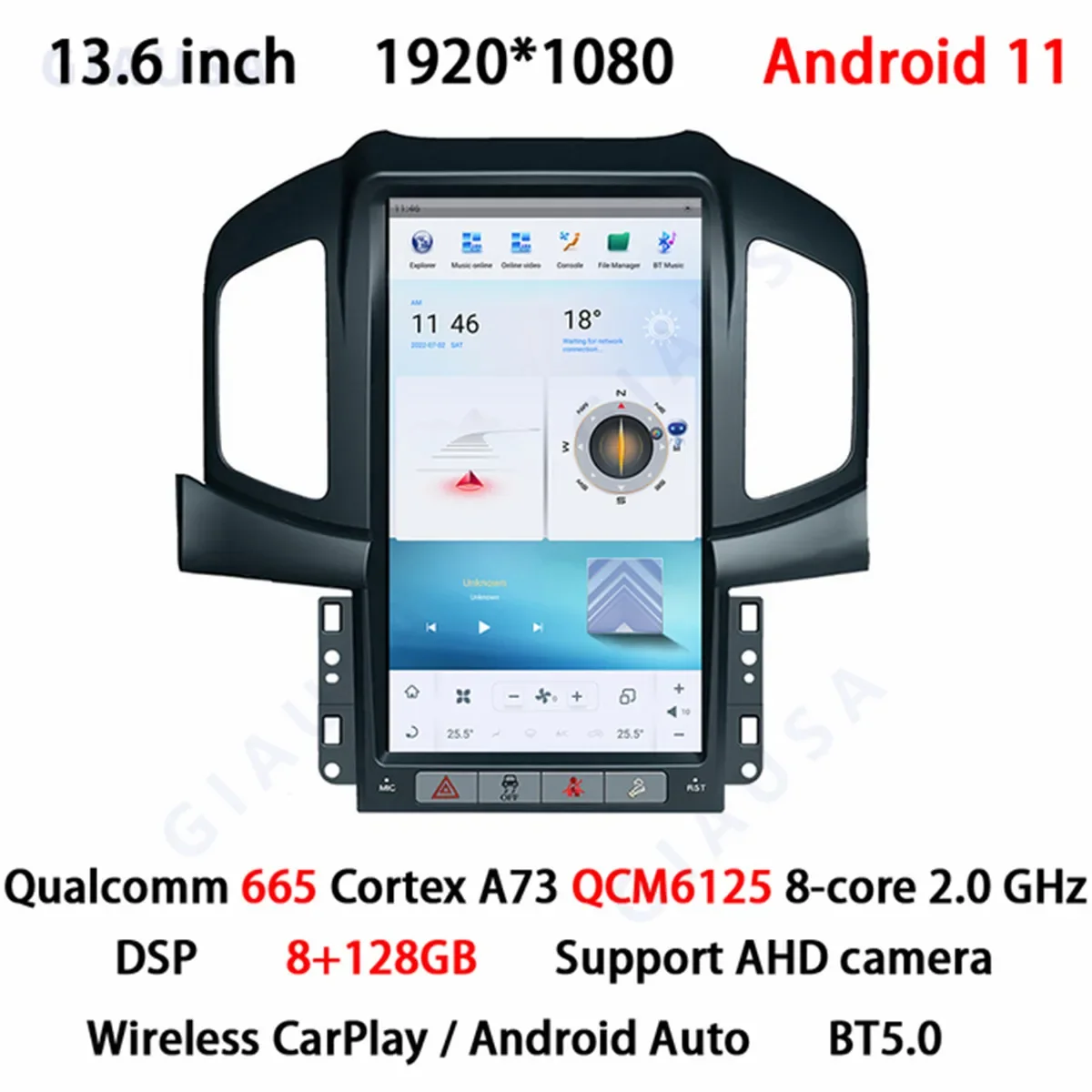 Tesla Style Car Multimedia Player, Navegação GPS, Unidade de Cabeça Estéreo, Auto Rádio para Chevrolet Captiva 2013-2017, Android 11, 8 + 128G