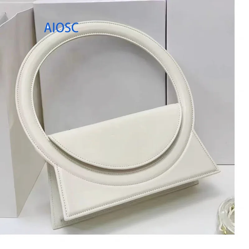 Polished Smooth Faux Leather Mini Handbag Ladies Big Circular Top Handle Detachable Thin Strap Purse - view 5
