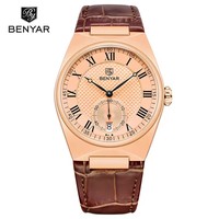 BENYAR 5199 Men's Quartz Watch Fashion Business Simple Calendar Waterproof Leather Strap Luxury Watches for Man reloj hombre