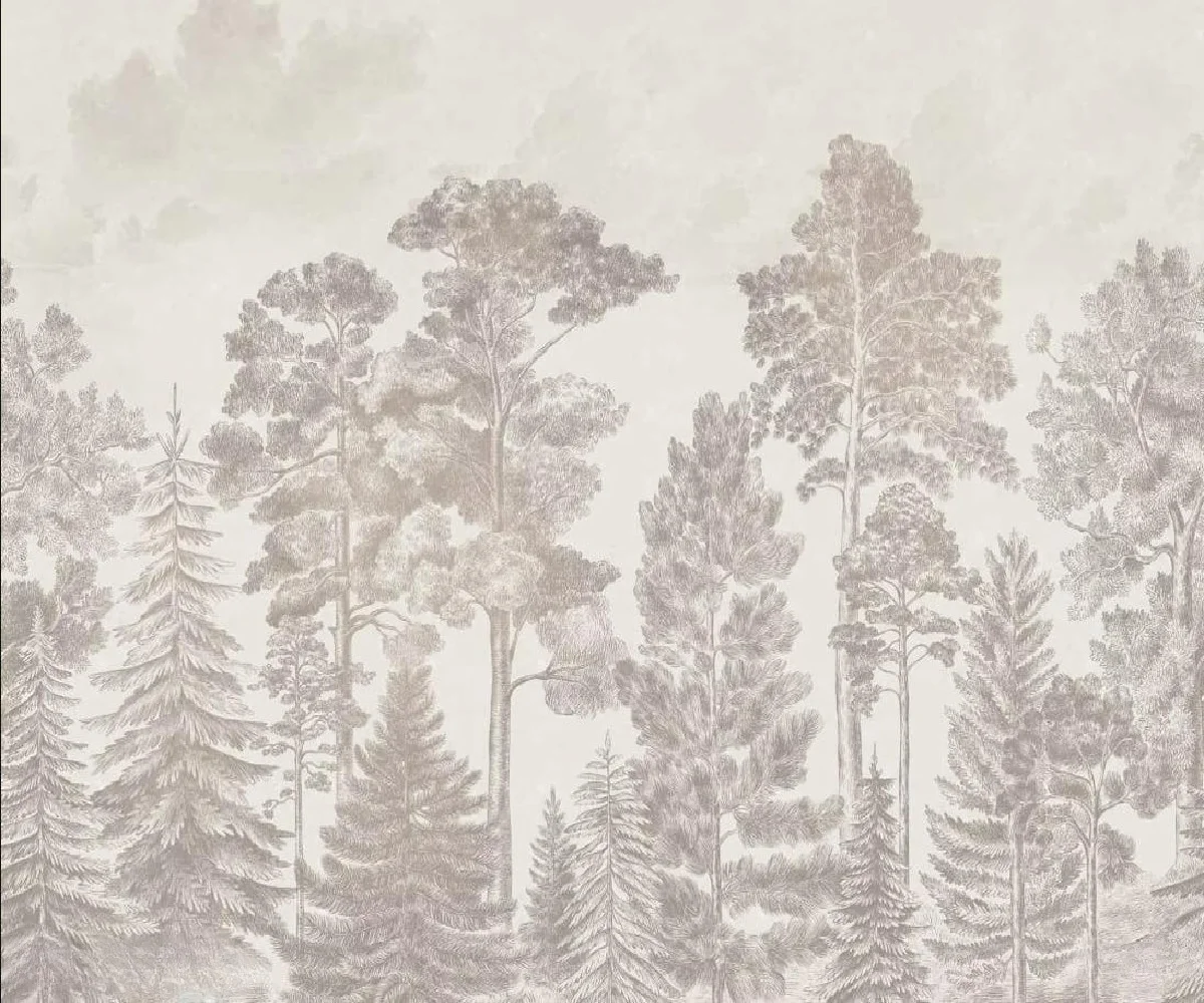 Customize wallpaper of any size French Retro Plants Living Room TV Background Wallpaper Cream Forest Mural Bedroom Wallpaper