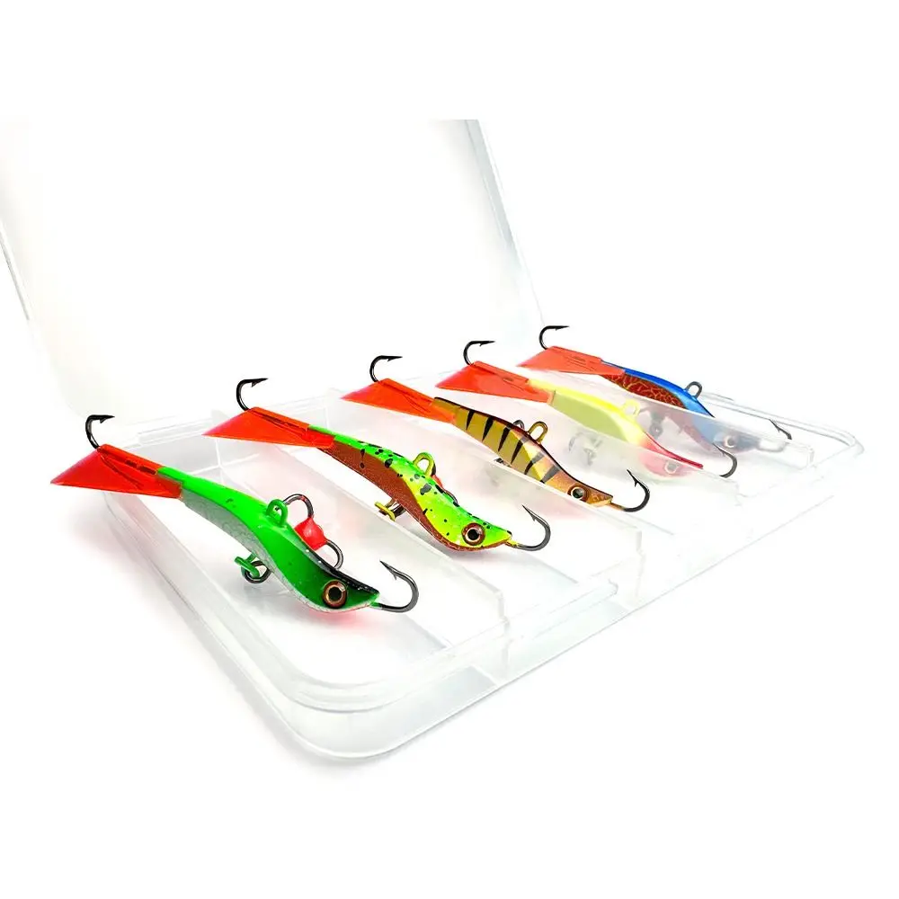 5pcs 2024 74mm/15.3g Winter Ice Fishing Lure Artificial AD-Sharp Ice Fishing Lure 5 styles Balancer Lead Hard Hook