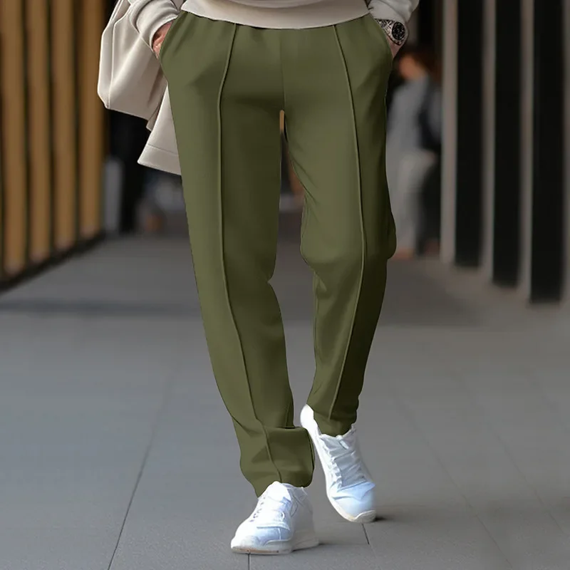 

2025 Spring Men Pencil Pants Spliced Solid Color Straight Pant Full Length Pant Elastic Waist Pants Skinny Casual Sports Pockets