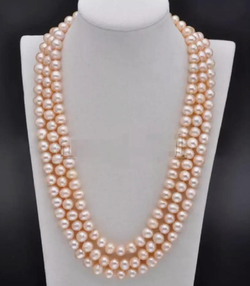 Stunning Natura AAA Japanese Akoya 9-10mm Pink pearl Necklace 14K Gold 50''