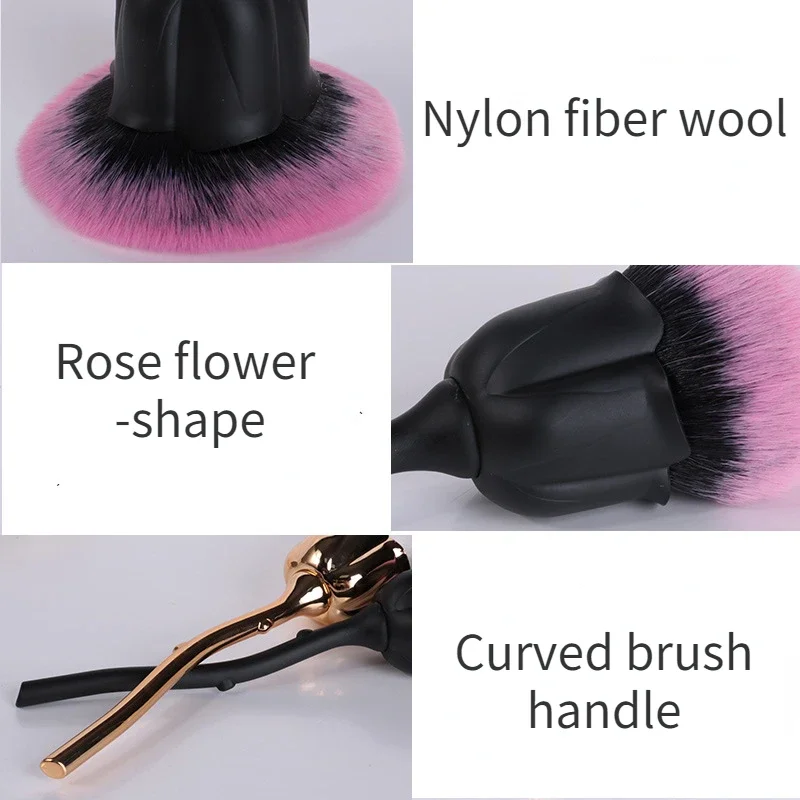 Pincel para decoración de uñas con flor de rosa, cepillos para quitar el polvo de uñas, herramienta de limpieza de polvos de esmalte de Gel UV acrílico de alta calidad, brocha de maquillaje de belleza