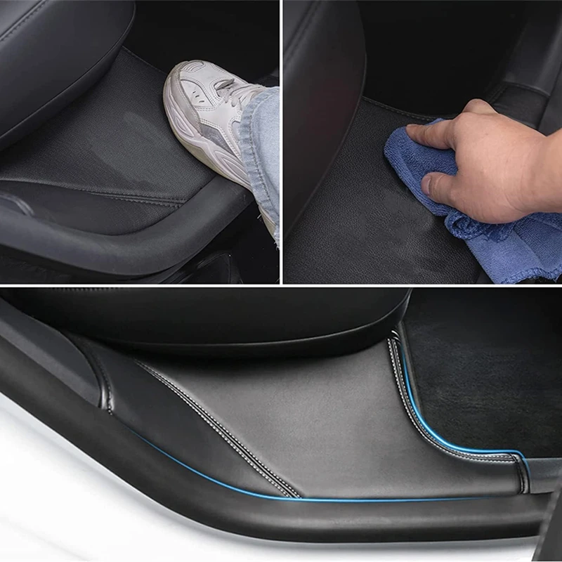 For Tesla Model Y Rear Door Sill Protective Pad Cover Leather Guards Threshold Bumper Strip Rear Seat Anti Kick Pads Accessories