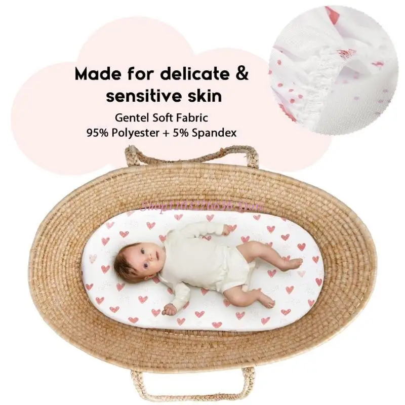 R6FD Toddlers Bassinet Sheet for Oval Rectangle Mattress Breathable Baby Fitted Sheet