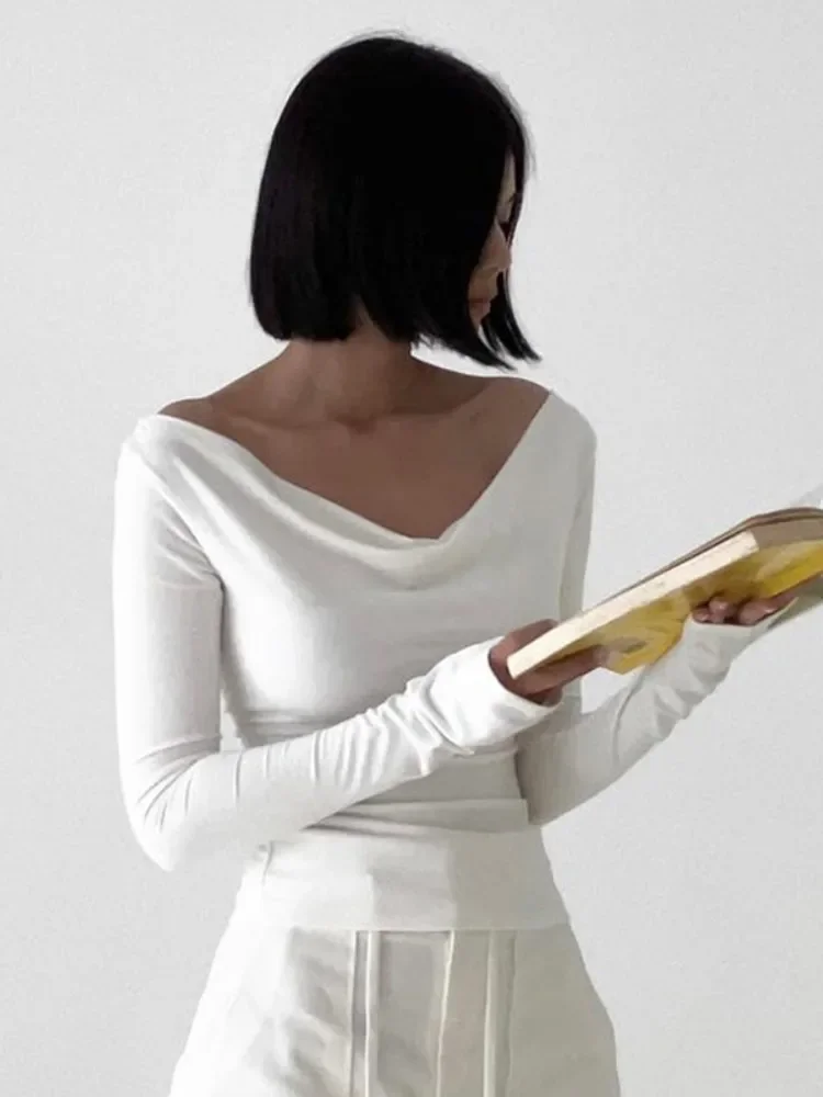 

Off Shoulder Tshirt Long Sleeve T Shirts For Women Backless Crop Top Y2k Clothes Tie Back Camisetas Sexy Streetwear Ropa Mujer