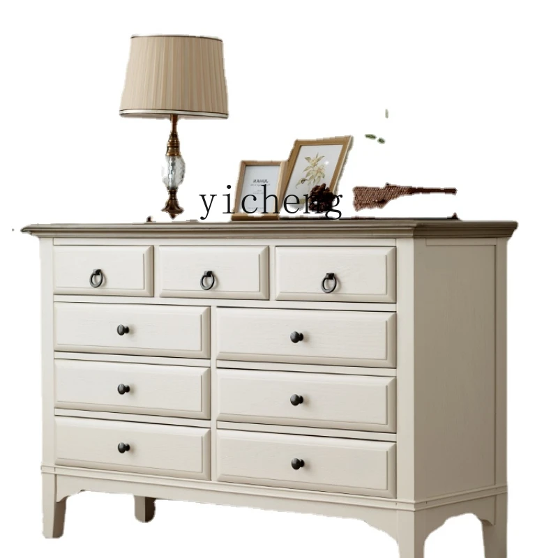 

Yy American Solid Wood Nine-Drawer Cabinet Living Room White Furniture Simple Modern Light Luxury Cabinet