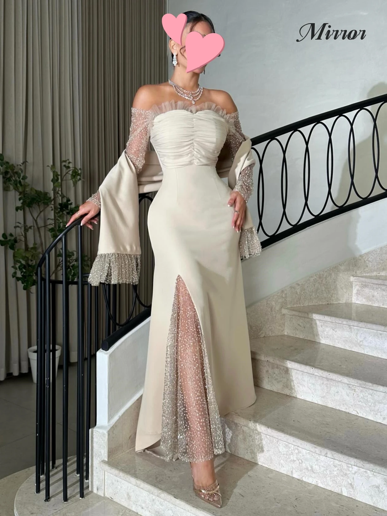 

Mirror Dress Elegant Vintage Sweet Champagne Lace Mermaid Ribbon Customize Formal Occasion Prom Dress Evening Party Gowns