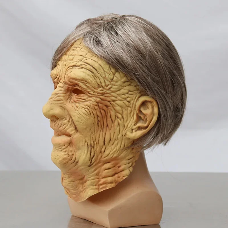 qq78Request7Halloween White-haired Old Lady Latex Rave Party Scary Witch Mask Lifelike Grandma Cosplay Costume Prop - view 4