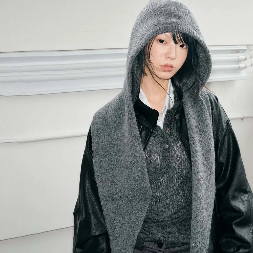 Вязаная шапка с капюшоном из акриловых волокон, мягкая защита ушей, шейный воротник, шапочки, утолщенная однотонная зимняя шейная шапка, женская шапка