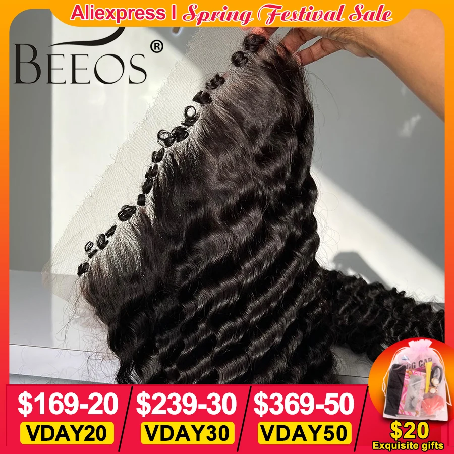 BEEOS Deep Wave Curly Baby Hair 13x4 13x6 HD Lace Frontal Only 4x4 5x5 6x6 7x7 HD Lace Closure Pre plucked Curly Edge Hairline