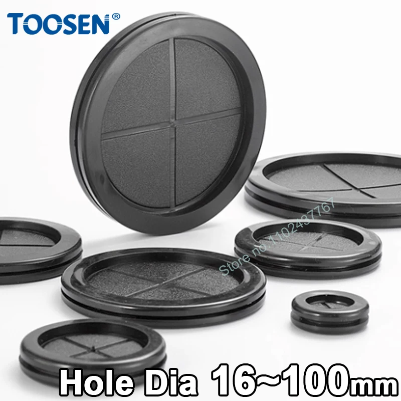 Резиновая-втулка-защитная-катушка-черная-круглая-двухсторонняя-уплотнительная-заглушка-кабель-через-провод-органайзер-диаметр-отверстия-16-~-100-мм