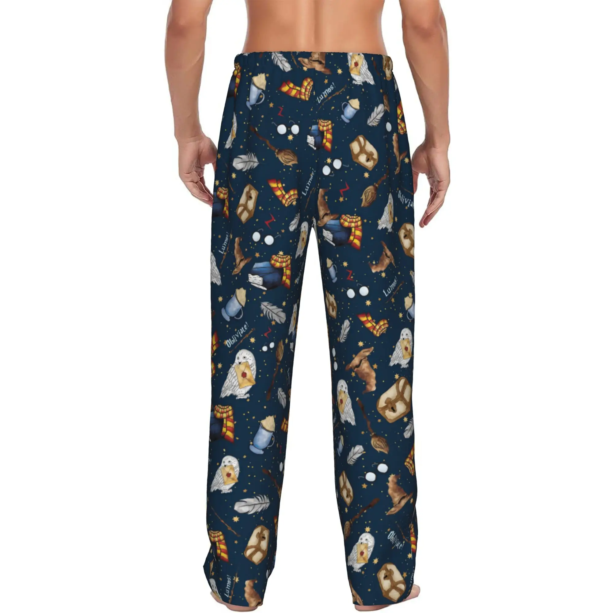 Custom Printed Men's H-Harryed Halloween Pajama Pants Magic School Sleepwear Sleep Lounge Bottoms with Pockets