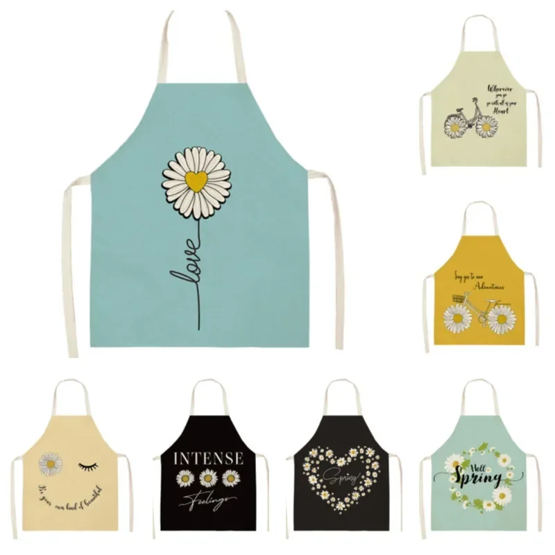 Small Daisy Print Apron Household Small Fresh Ins Wind Linen Sleeveless Kitchen Antifouling Apron Corporate Gift Customization