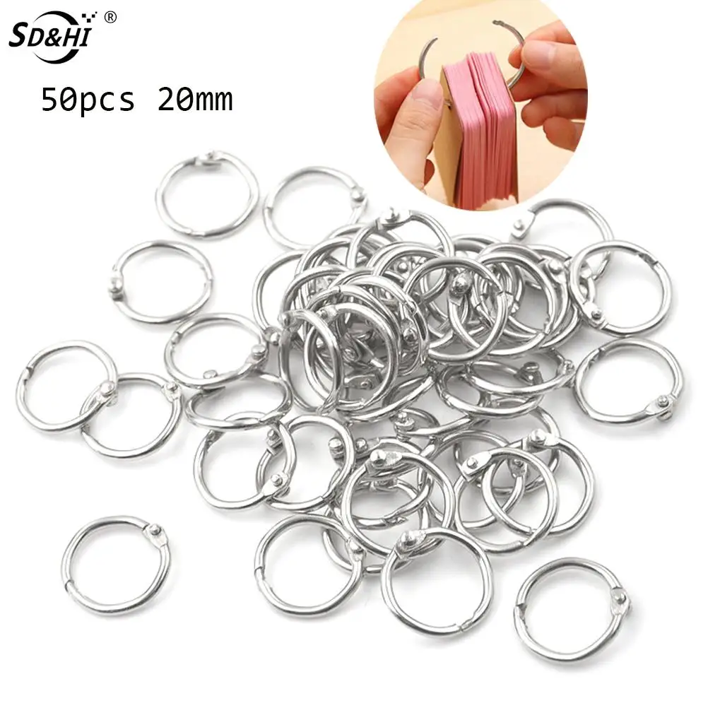 50Pcs Silver 20mm Metal Loose Leaf Book Binder Hinged Rings Keychain Album Scrapbook Craft Black Open Rings Office Binder Hoops