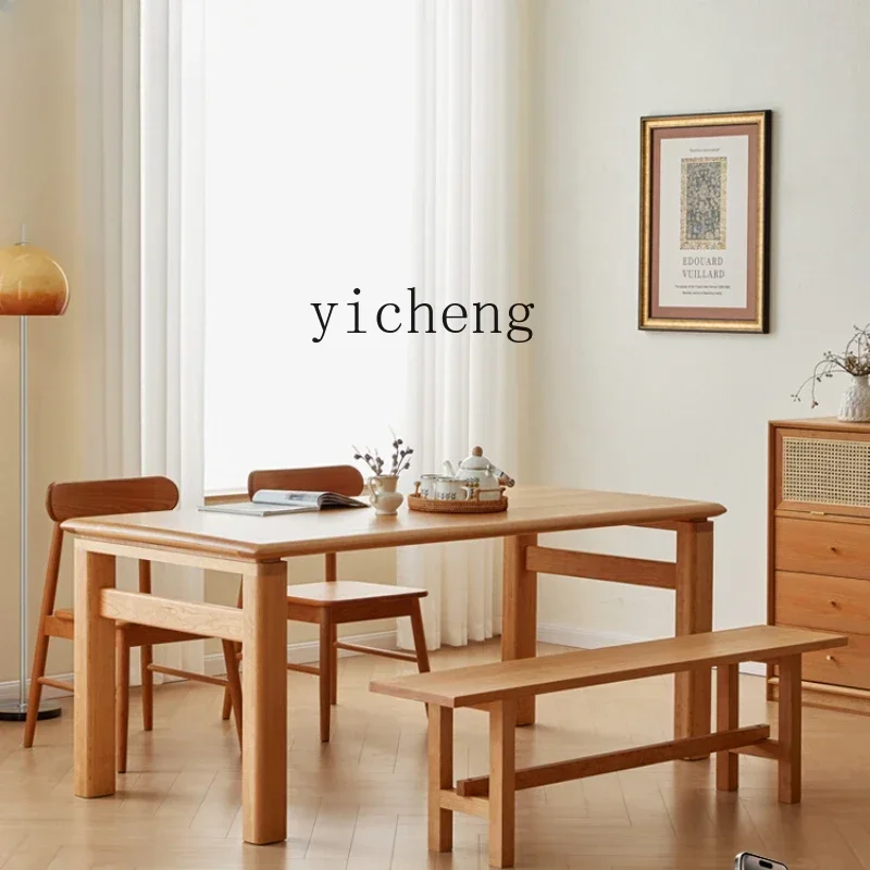 

XL solid wood dining table combination dining table rectangular Nordic log style desk cherry wood