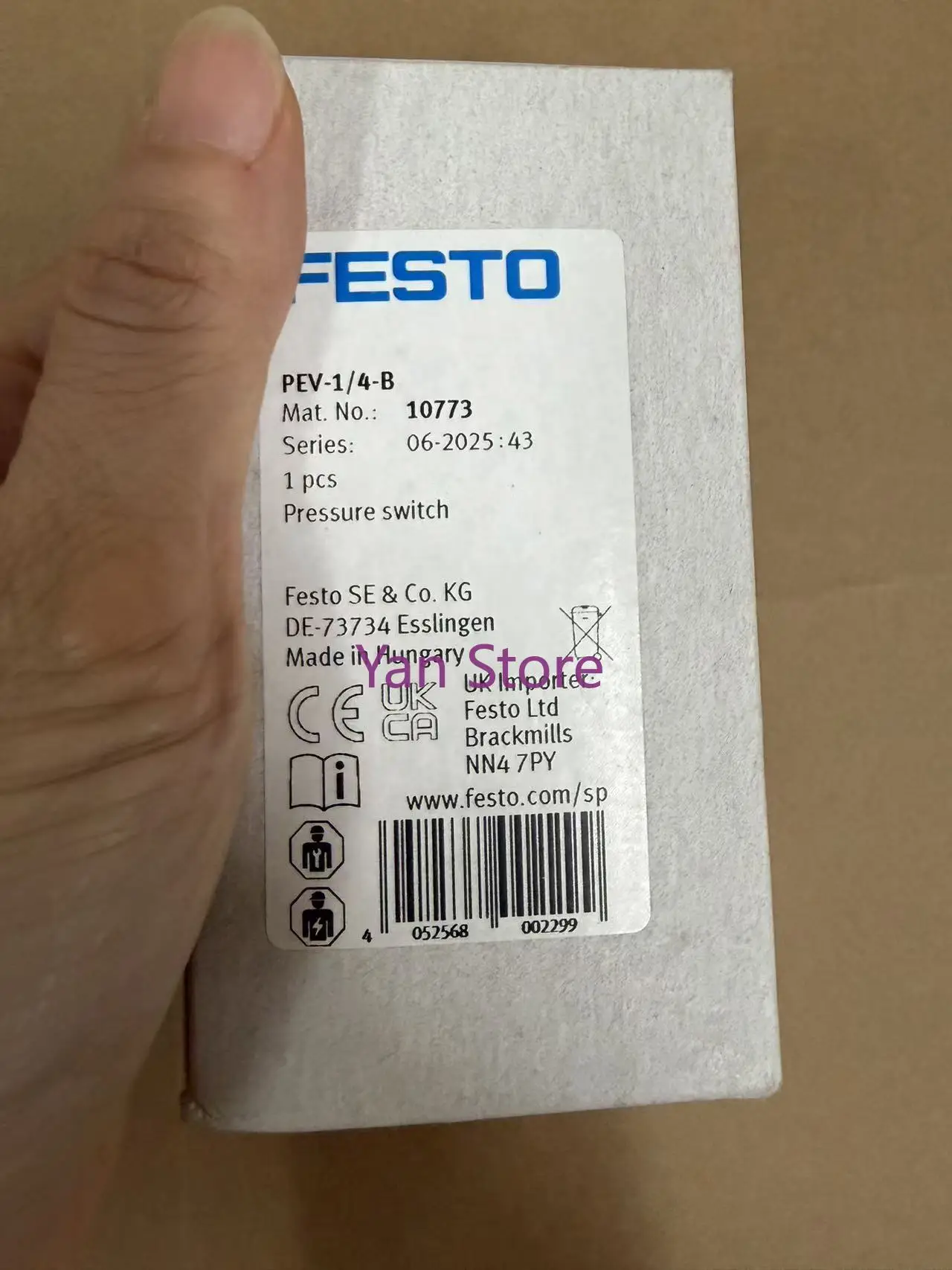 Original pressure switch PEV-1/4-B 10773 PEV-1/4-B-OD 175250 PEV-1/4-SC-OD 161760 PEV-1/4-B-M12 192488 VPEV-1/8 150261