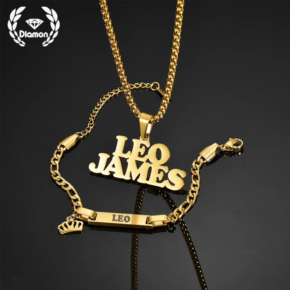 דימון מותאם אישית שם שרשרת צמיד כתר עבור נשים ילדים ילדים נירוסטה סט חג המולד מתנות לתינוק מתנה לחג המולד