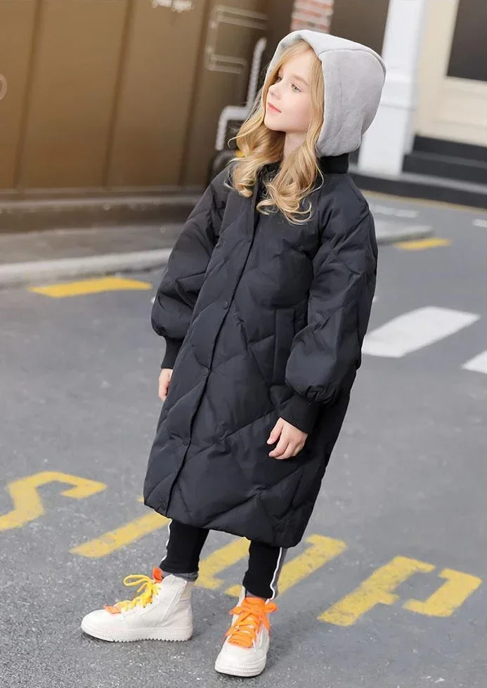 Girls\' Winter Cotton Jacket Children\'s Winter Long Knee Length Boys\' 2023 New Korean Long Cotton Jacket