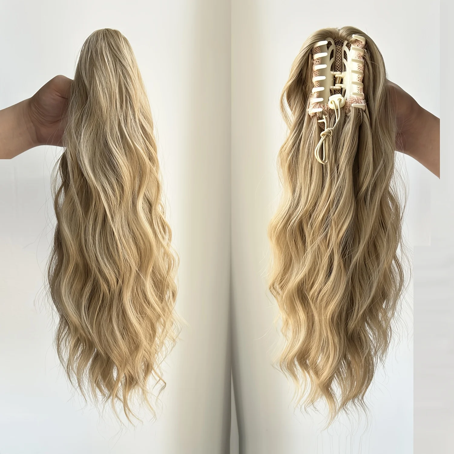 Blonde Klett-Haarspange für Pferdeschwanz, 16 Zoll, natürlicher, gewellter Pferdeschwanz, Clip-in-Haarverlängerung, dickes Pferdeschwanz-Haarteil für Frauen, für den täglichen Gebrauch