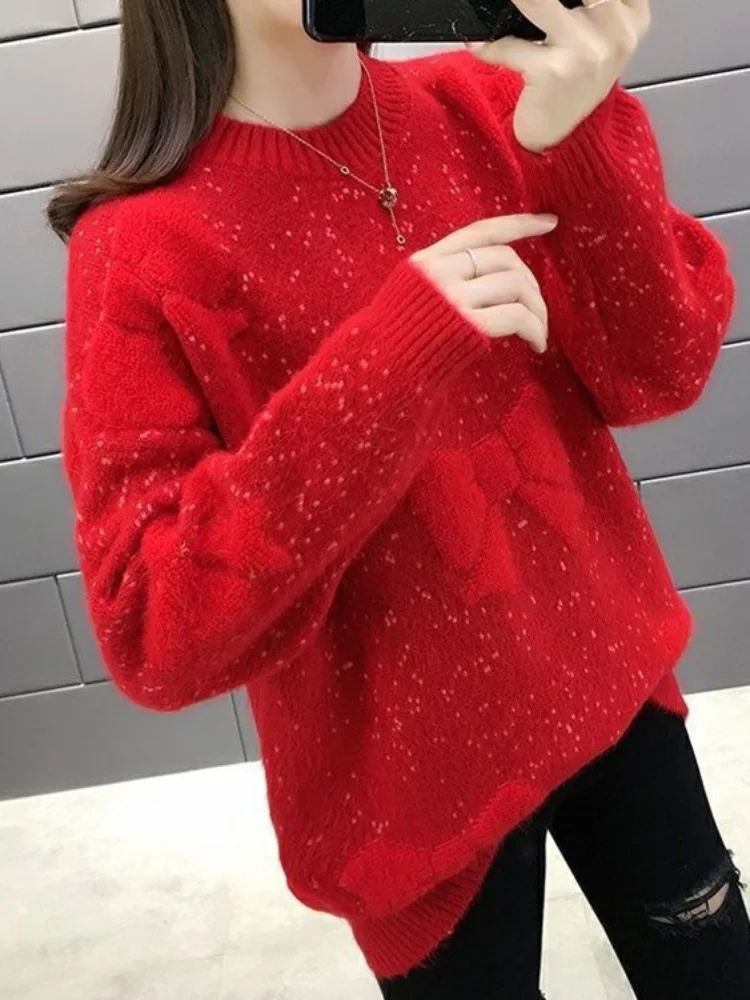 سترة مخملية سميكة بنصف الياقة العالية سترة نسائية محبوكة بفيونكة ناعمة غير رسمية على الموضة الكورية بلوفرات سفلية دافئة فضفاضة