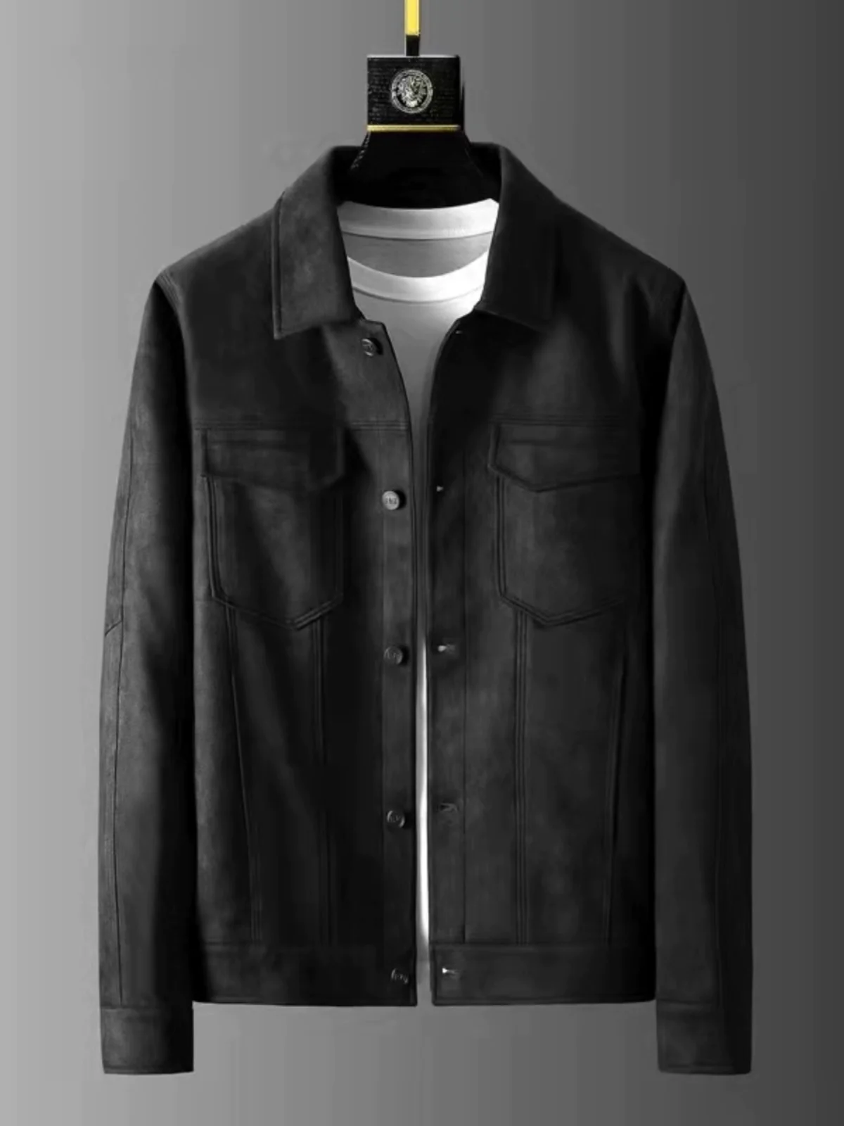 

Autumn Winter Men's Slim Fit Casual Busin Jaet Luxury Suede Outerwear Trendy Youth Upper Apparel Anti-Wrinkle Long Sve