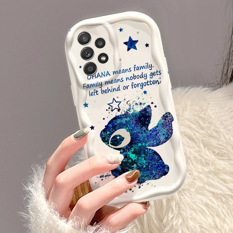 Stitch Anime Ohana For Samsung A55 A54 A53 A52 A35 A34 A33 A32 A25 A24 A23 A22 A21S A15 A13 A14 5G Wave Oil TPU Phone Case image 4