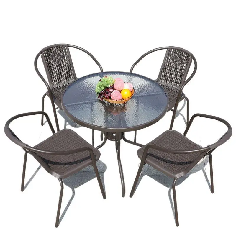 

Outdoor tables and chairs, three-piece rattan chair with umbrella, outdoor