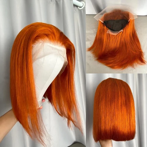 Imagen 2 del producto Peluca de cabello humano Bob liso de color naranja jengibre vietnamita prearrancada 13x4 pelucas frontales de encaje hueso recto Bob para mujeres