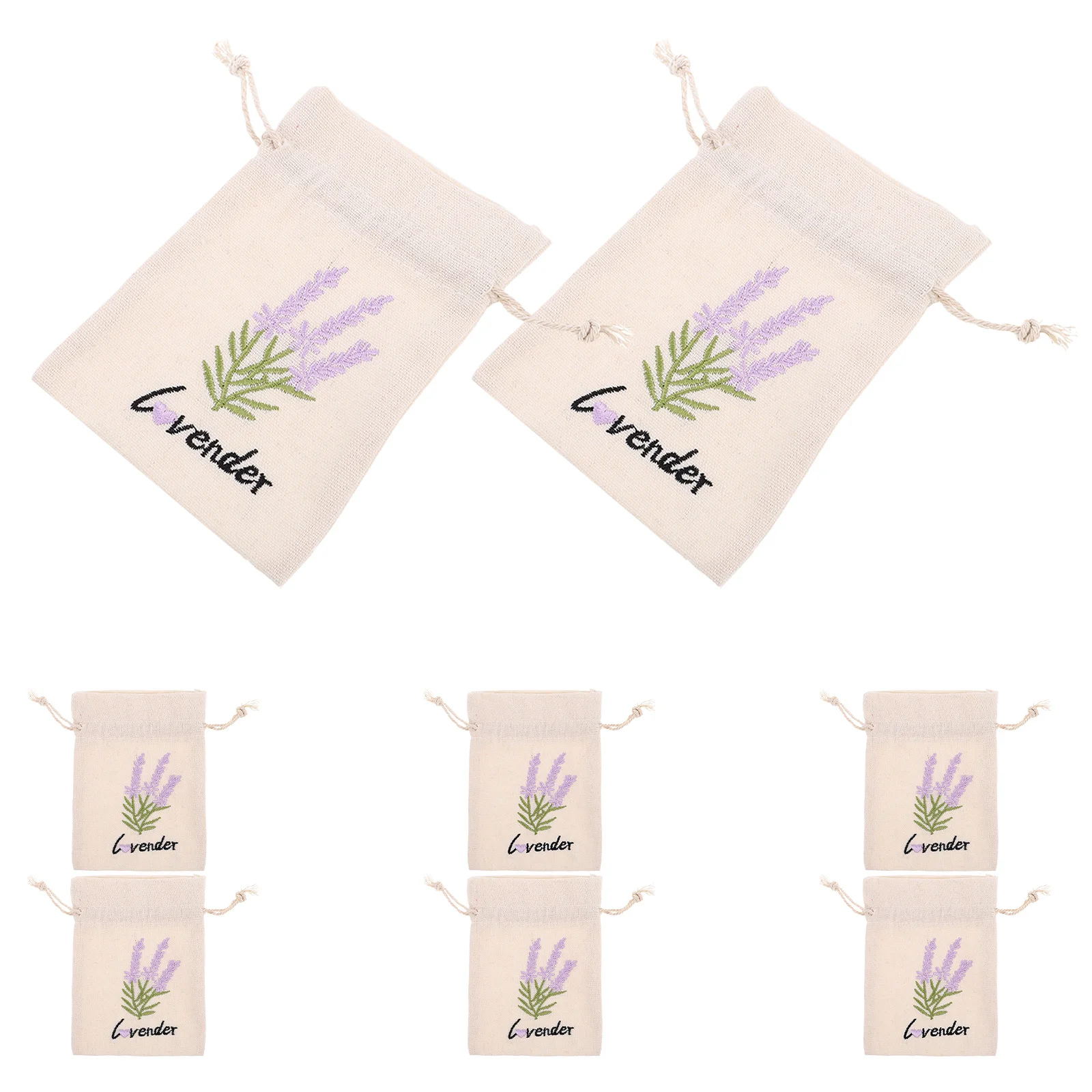 

8Pcs Lavender Embroidered Drawstring Canvas Sachet Bags Reusable Jewelry Storage Favor Packaging Jewellery Packaging
