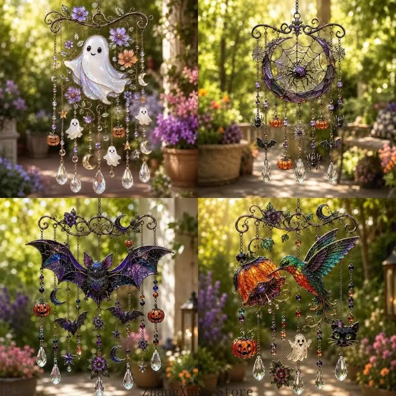 Lichtfangende Halloween-Hängedekorationen, Acryl-Sonnenfänger, Windspiele mit Tropfen in Kristalloptik für Akzente – Detail 2