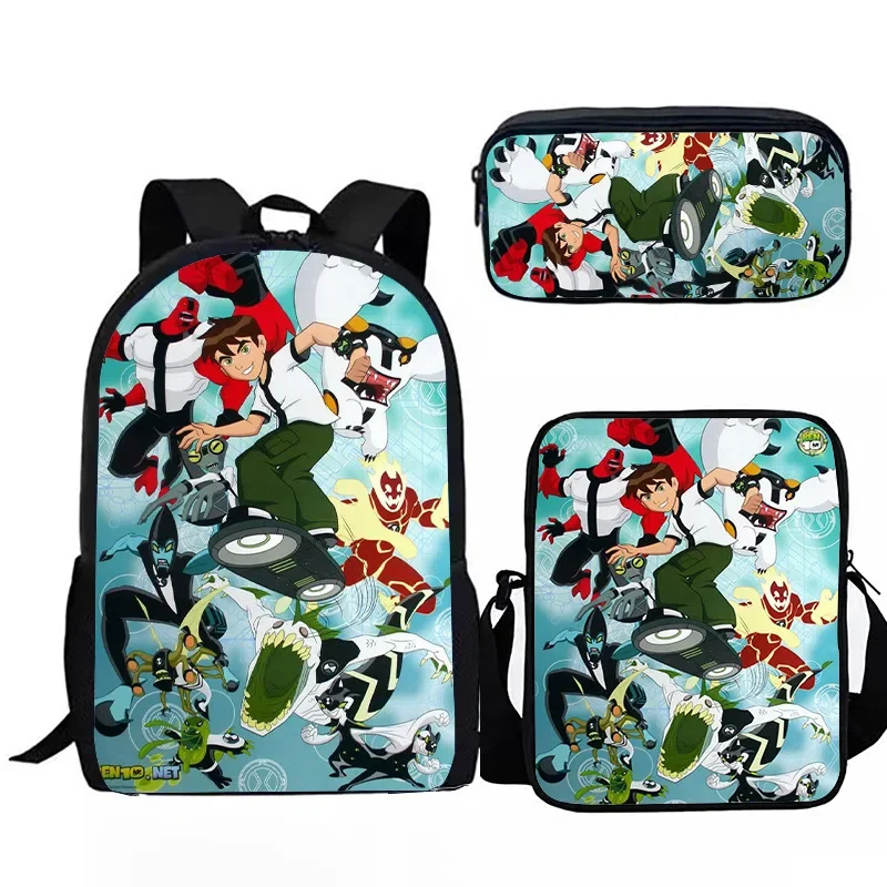 Popular Youthful Ben10 3D Print 3pcs/Set Student Travel Bags Laptop Daypack Backpack Shoulder Bag Pencil Case