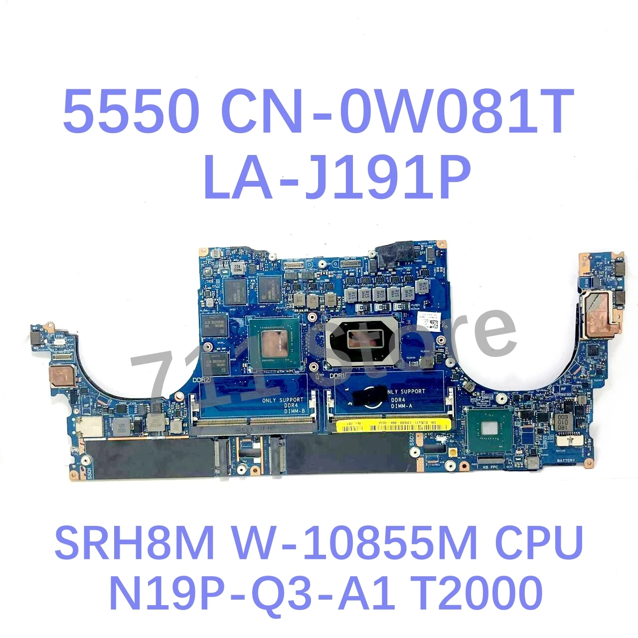 Moederbord 0Y6TYM 0W081T 0WVX8X 06G3G6 LA-J191P Voor Dell 5550 Laptop Moederbord Met I9-10885H/W-10855M CPU T1000/T2000 100% Test