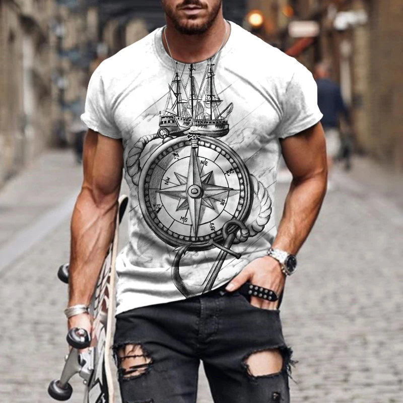 

Boussole Pour Hommes T-shirt 3D Sportswear T-shirt Loose and Comfortable Quick Drying T-shirt Men Sports and Leisure T-shirt