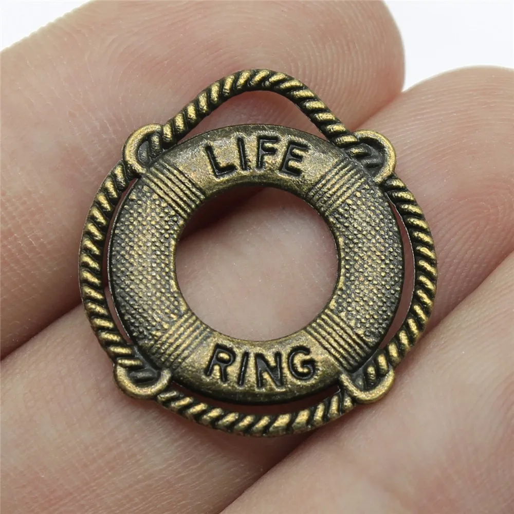 20pcs Life-Ring Ships Wheel Helm Rudder Sailboat Charms Tibetan Bronze Silver Color Pendants Antique DIY Handmade Craft