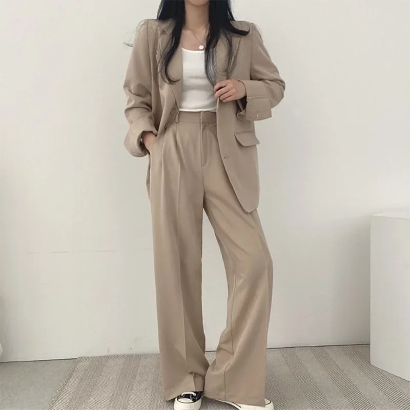 Insozkdg 2024 Autumn New Elegant Suits Commuter Blazer Suit High Waist Wide Leg Trousers Two Piece Sets Utfits Women Office Lady