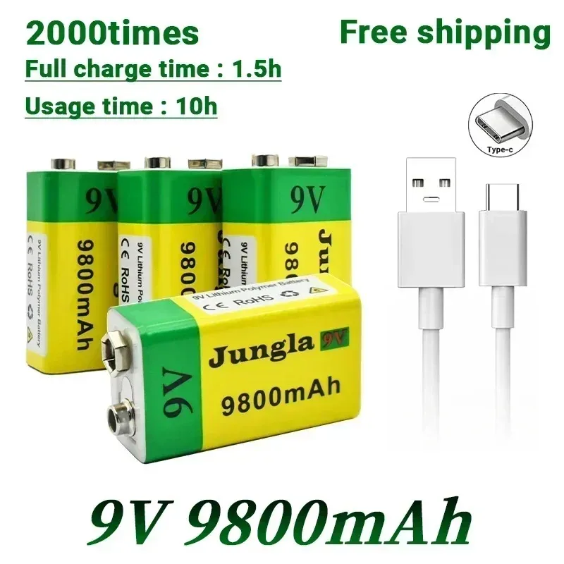 2026 9V 9800mAh li-ion Rechargeable battery Micro USB Batteries 9 v lithium for Multimeter Microphone Toy Remote Control KTV use