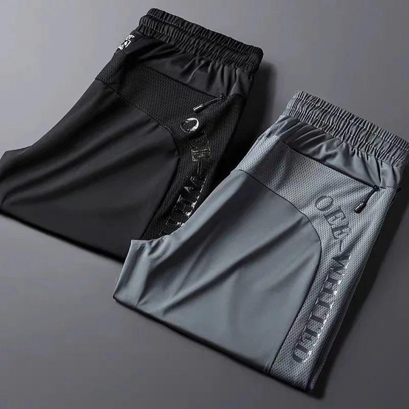 

Мужские летние тонкие свободные брюки из ледяного шелка, эластичные спортивные длинные брюки с низкой эластичностью, дышащие, легкие, спортивные штаны