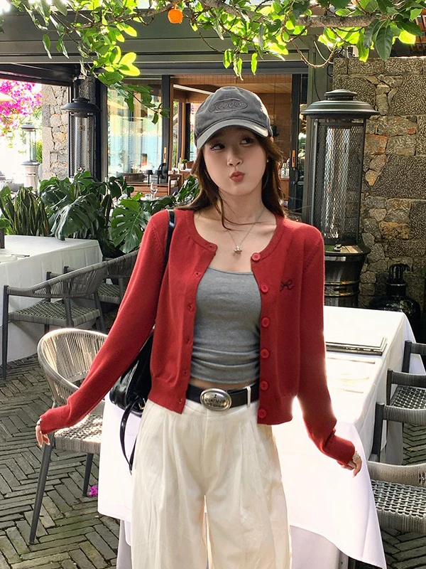 Cardigan aperto lavorato a maglia lungo con ricamo a nodo dolce retrò, maglione sovrapposto autunnale da donna, capispalla delicato Jae...