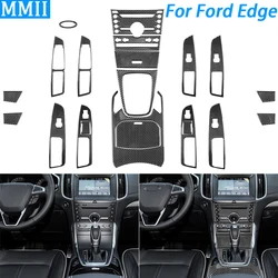 Per Ford Edge 2015-2019 Real Carbon Fiber Gear Shift Window Lift Radio CD Water Cup Holder Panel Suit Trim Car Interior Sticker