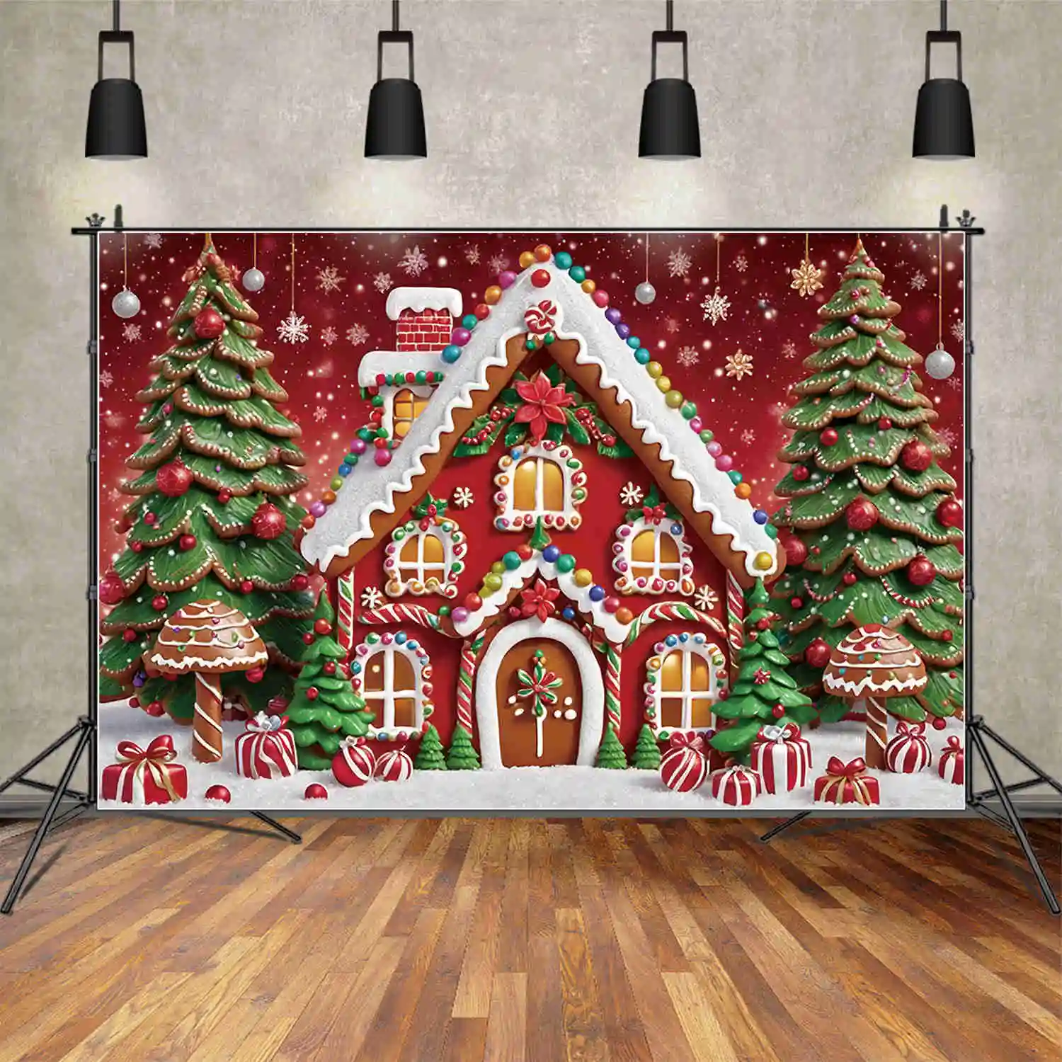 

MOON.QG Christmas Tree Candy Cane Backgrounds Baby Gingerbread House Ball 2025 Backdrops Party Decorations Photo Zone Props