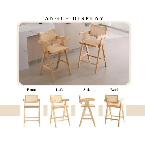 Barstolar i rotting med bänkhöjd, set med 2 moderna barstolar i lantlig trästil, med ryggstöd och armstöd i rotting, bekväma barstolar i mitten av århundradet 6 best sales barstolar set om 2 - №5