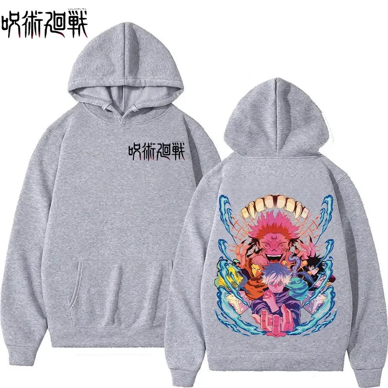 Jujutsu Kaisen شخصية مجموعة نمط أسود هوديي الخريف الشتاء المتضخم البلوز للرجال النساء للجنسين طويلة الأكمام البلوز #3